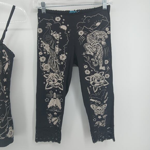 Y2K TOO FAST Camille Tattoo Flash Pajama Set XS Goth Rock Edgy Grunge Rockabilly - Picture 6 of 15